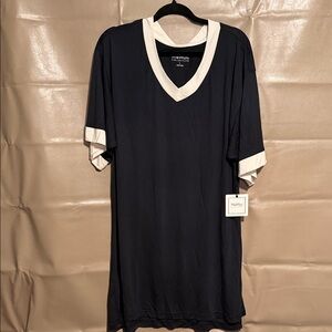 Navy and White V-Neck Dress